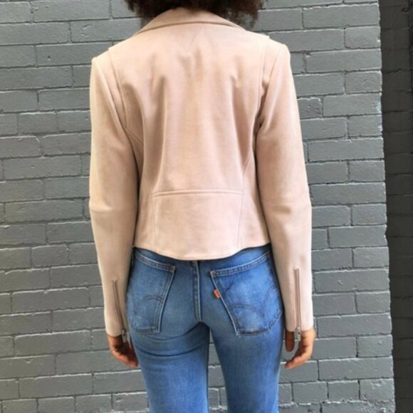 Reformation VEDA Beige Women's Suede Moto Jacket Size Medium Pink Cloud - Picture 2 of 8